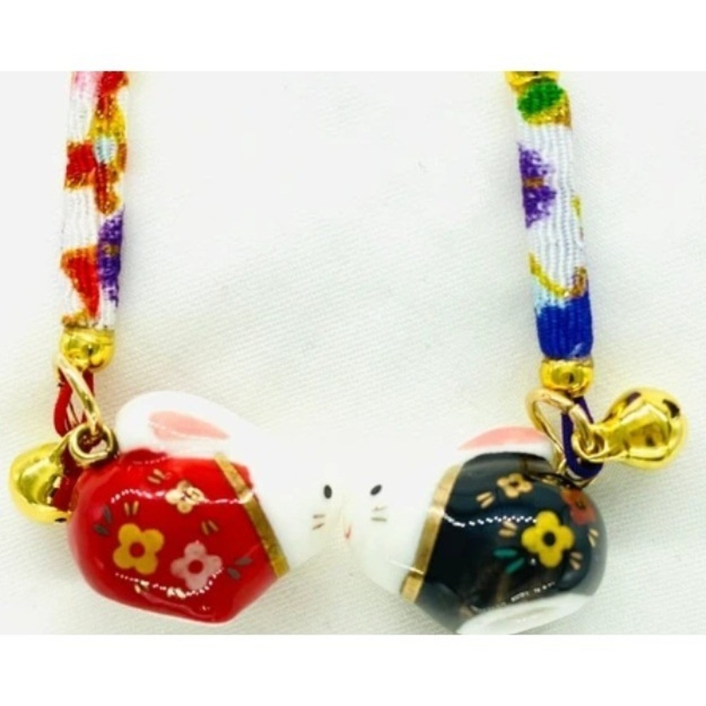 Japan Ceramic Rabbit Set Kyoto Matching Bag Charms Lucky Couple Friendship Bells